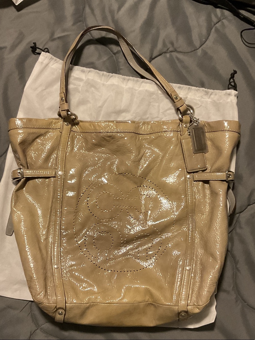 Coach Patent Leather Tote Bag in Light Tan